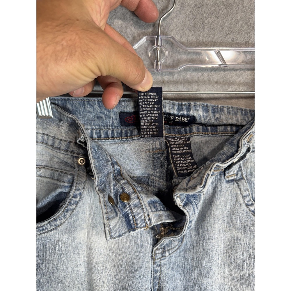 One Tuff Babe Jeans Womens 9/10 Blue Stretch Flare Denim Light Wash Distressed - Picture 11 of 15